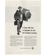 Vintage Bell System 1951 Magazine Print Ad Telephone ATT  500 Tons of Equipment