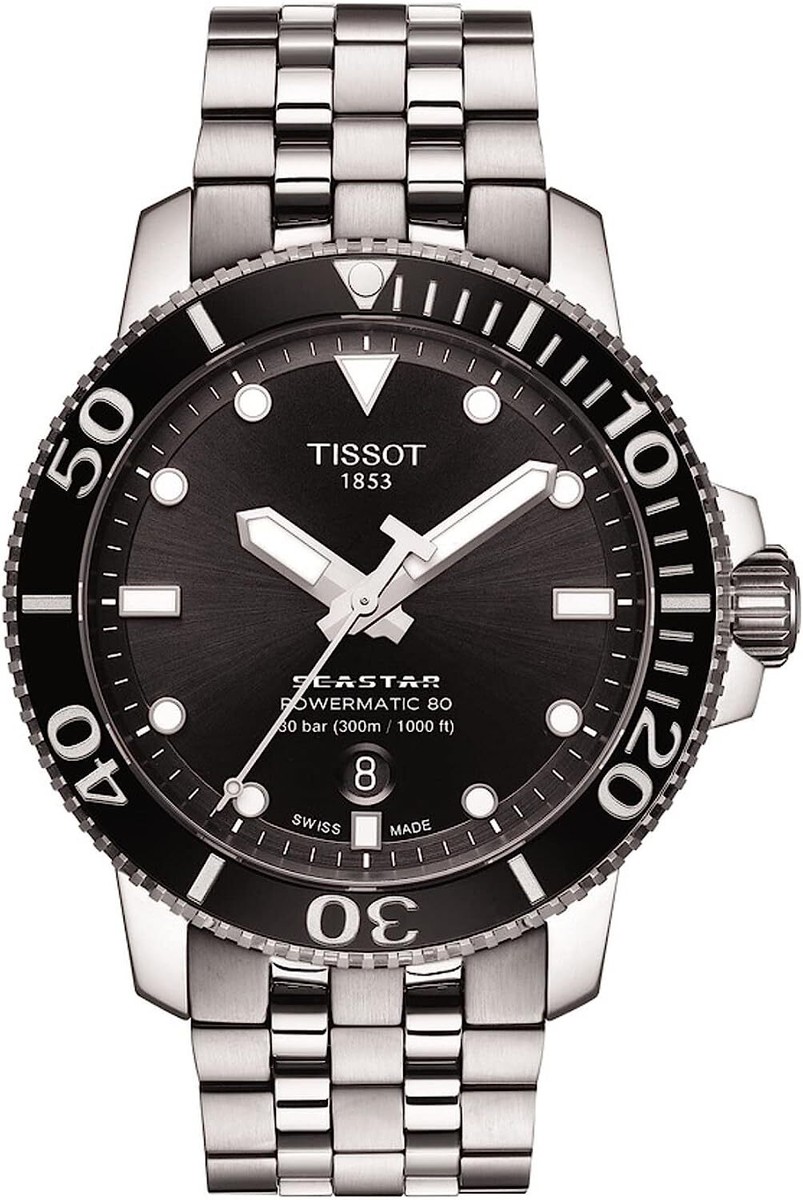 TISSOT SEASTAR 1000ブラック 腕時計 Tissot Seastar 1000 Powermatic 80 Grey-black Dial Black Stainless