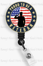 US Military, "Proud To Be a Veteran" Retractable Badge Reel, ID Lanyard Holder
