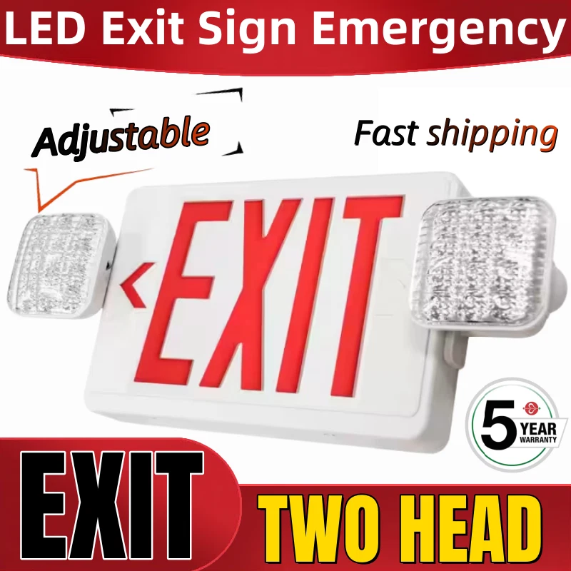 LED Exit Sign Emergency Light Combo Adjustable Heads UL listed Red with Battery