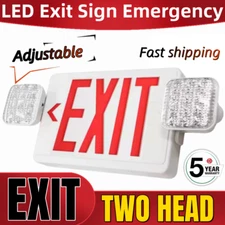 Led Combo Emergency Exit Sign Light with Two Adjustable Head Lights and Battery