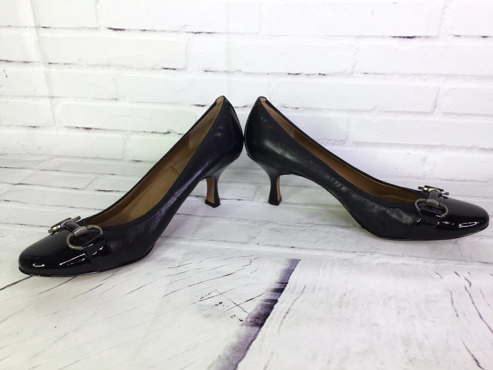 TAHARI 尺码 10M Misty 经典高跟鞋黑色皮革高跟鞋马位扣 — 第 3/4 张图片