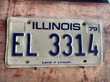 Vintage Vehicle License Plate Aug 1979 Illinois Land of Lincoln EL 3314