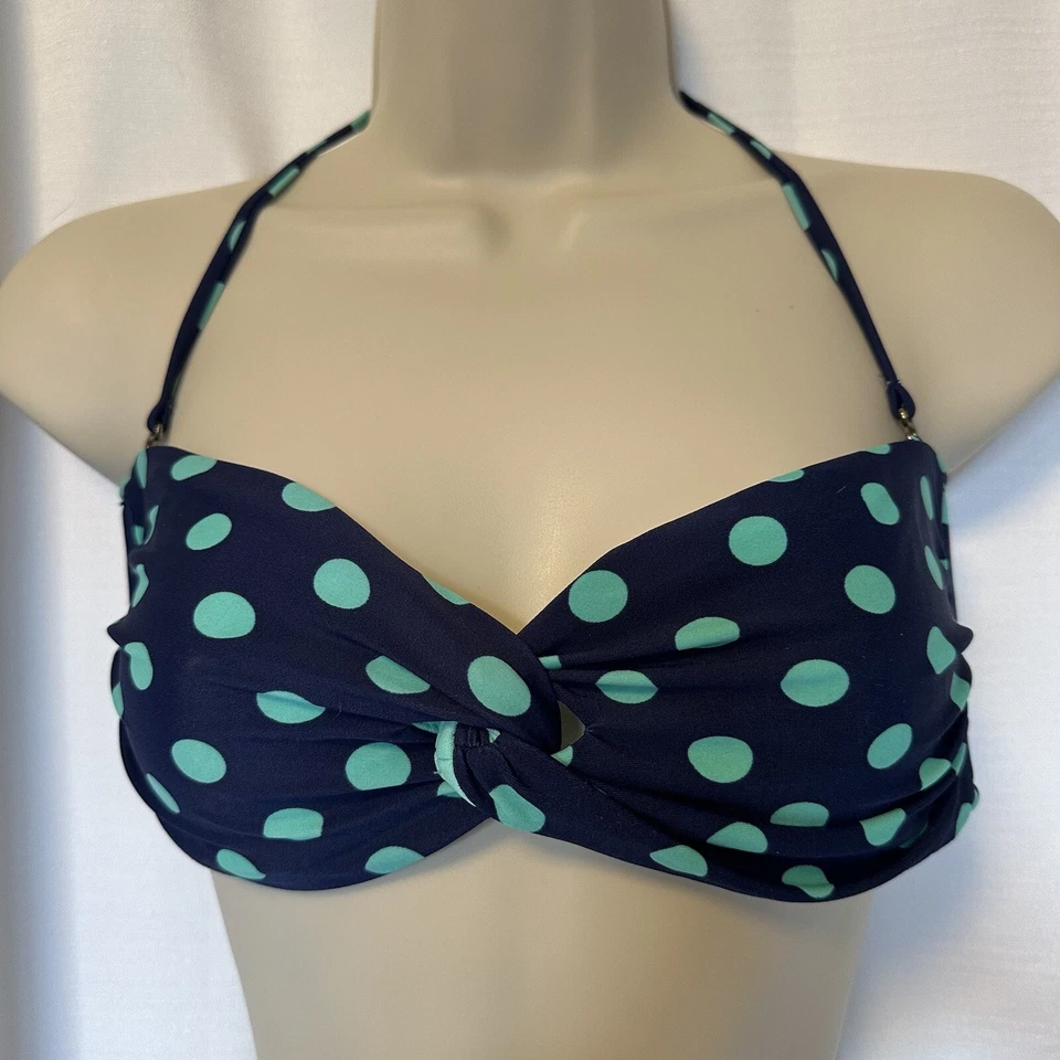 Mossimo Bikini Swim Top Bottom Indigo Night Navy Blue Isle Green Dot Pin-up S - Image 3 of 4