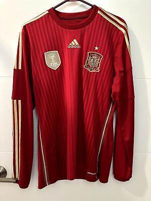 Adidas Spain Jersey Long Sleeve 2014 Champions Patch Men's Adidas Spain Jersey Long Sleeve 2014 Champions Patch Men's