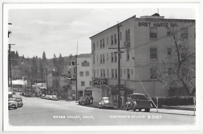 1950's Grass Valley, California - REAL PHOTO Main Street, Nevada County Postcard