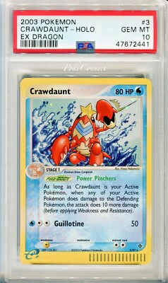 PSA 10 GEM MINT Pokemon CRAWDAUNT Holo Rare 2003 ex Dragon #3/97