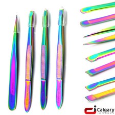 Set of 4 Multi Color Tweezers Slanted Round  Fine Pointed Tweezer Eyelash Kit