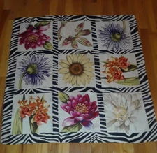 ECHO Colorful Floral Orchid Iris Zebra Print Border 100% Silk Square Scarf 34"