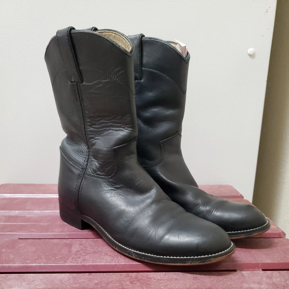 Vintage Youth 90 s Black Justin Cowboy Boots Ropers 3702Y Size 4.5