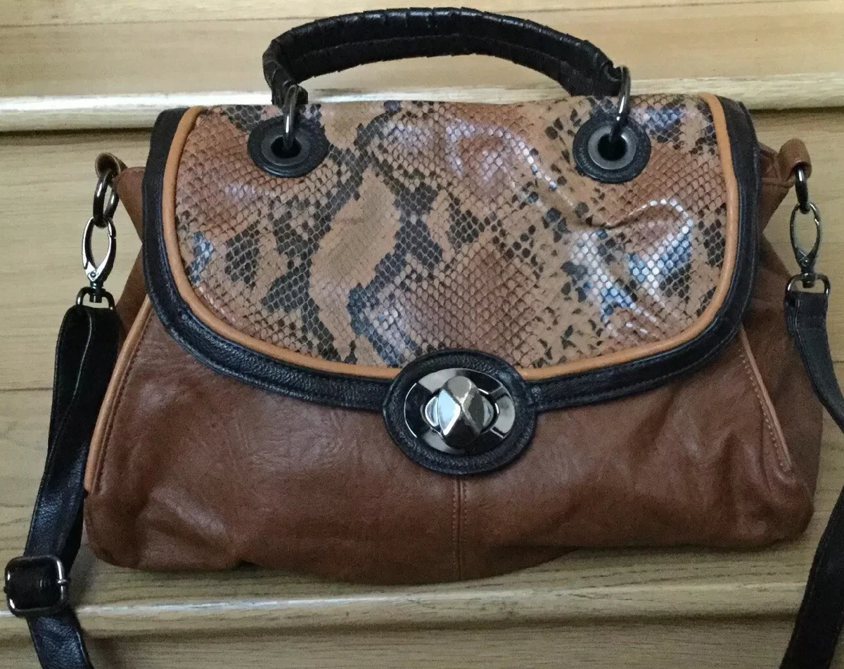 RED HERRING LADIES BROWN MEDIUM SIZE HANDBAG WITH REPTILE PATTERN
