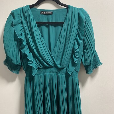 knee length dresses for ladies Womens Zara green pleated midi skirt size Extra Small  thestylingbank