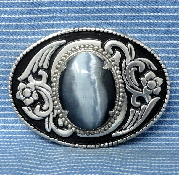 Cinturón Vaquero Occidental Clásico Hebilla Gris Iridiscente Montaje De Colección Años 80 EE. UU. .TWY723 Foto 2 de 4