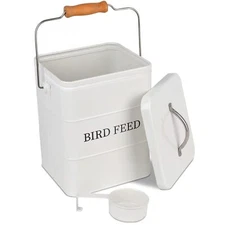 Metal Bird Seed Container with Scoop, Treats Storage Bin, Coated Carbon Steel...