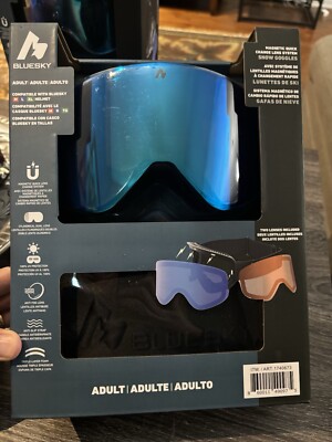BLUESKY Adult Snow Goggles with Magnetic Quick Change Lens System 2 Lenses NIB