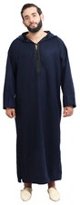 Moroccan Men Winter Jelaba Jellaba Caftan Kaftan Hooded Cotton Robe Navy