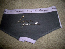 VICTORIAS SECRET BOYSHORT PURPLE SILVER SCRIPT LOGO LARGE NEW
