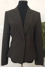 TAHARI WOMEN'S CAREER BROWN STRIPE POLYESTER BLEND BLAZER JACKET SIZE 10 EUC