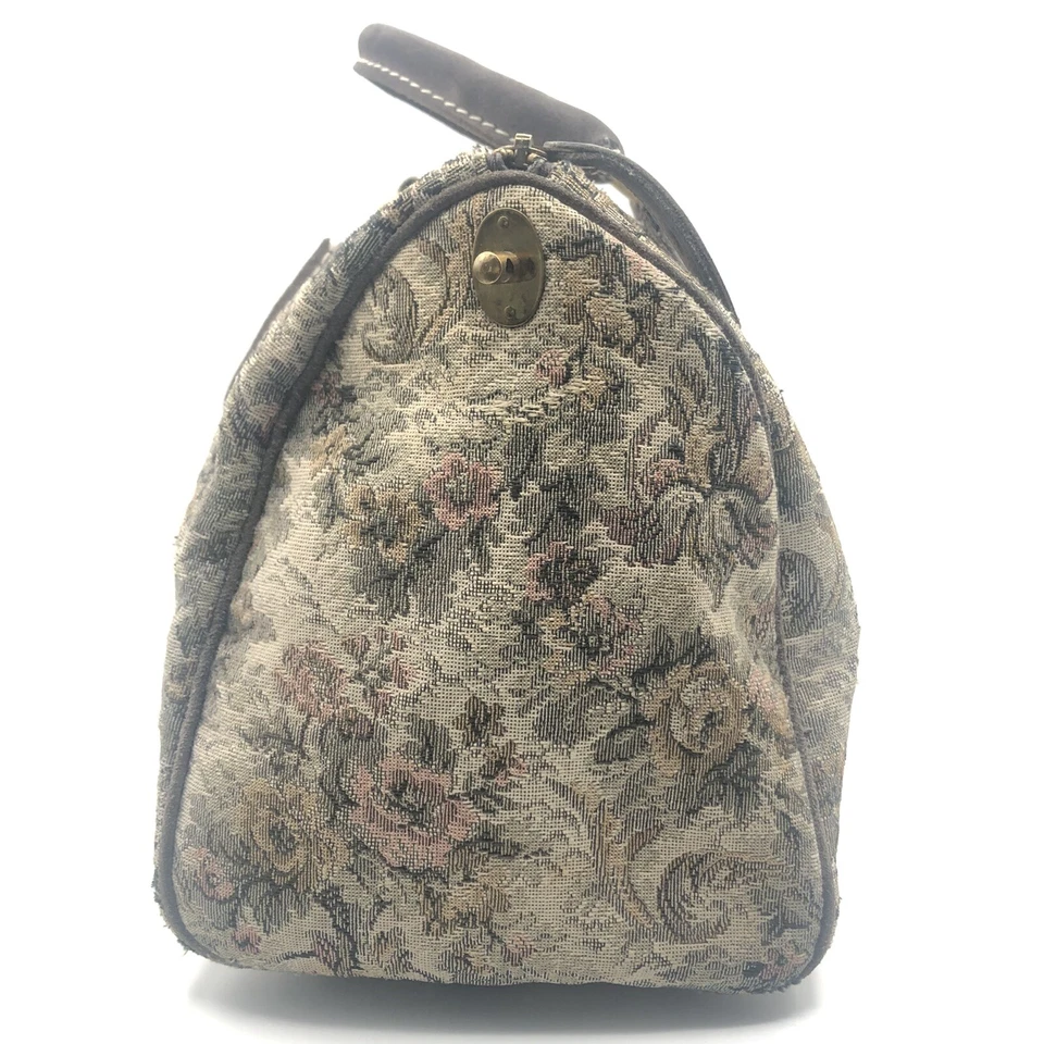 VINTAGE FRENCH LUGGAGE CO "GRAY ROSE" SUEDE TAPESTRY USA Speedy 13” Tote Bag - Image 4 of 4