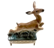 Vintage California Pottery #260 Leaping Deer Planter w Stand
