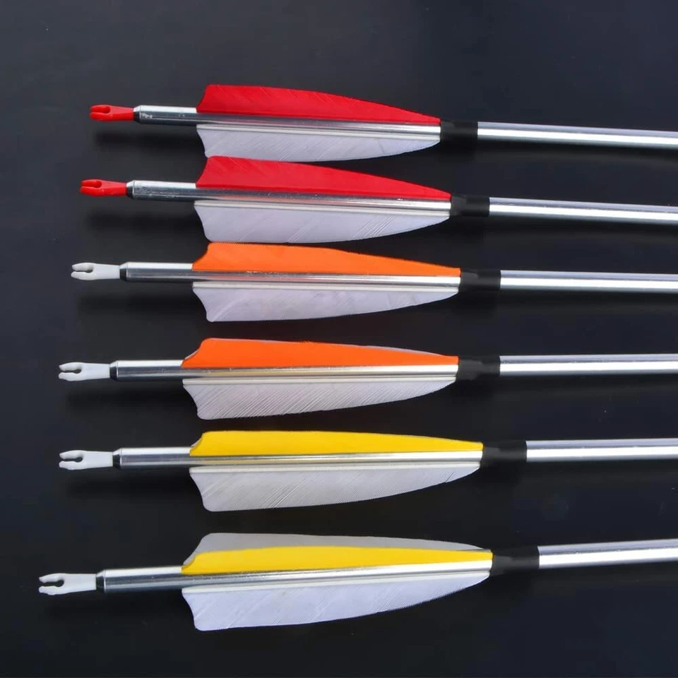 30" Aluminum Arrows SP500 Natural Feathers Archery Recurve Compound Bow Hunting - Image 2 of 4