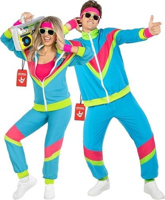 90s neon fancy dress Adult 80s Tracksuit Costume Men`s Women`s Retro Track Suit A-line V Neck Full/Long occasion-Graduation Color:Light Pink
