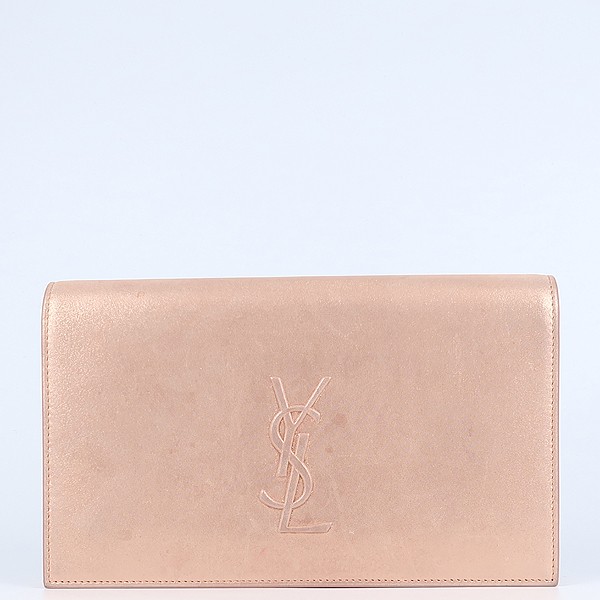 YSL Pink Logo Clutch with Pearl Accents