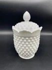Vintage Fenton White Hobnail Milk Glass Small Candy Jar With Lid 7 1/2”