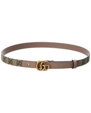 Gucci Double G Thin Gg Supreme Canvas  Leather Belt Women's Pink 110