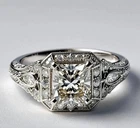 1920's Art Deco Style Lab Created Diamond Victorian Engagement 14K Gold FN Rings