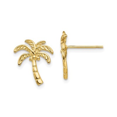 14 Karat Gelbgold massiv poliert Palme Ohrstecker Push Back 14 mm