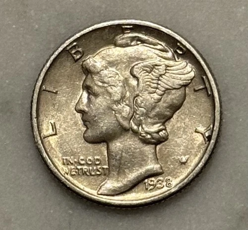 1938-P Mercury Dime - AU - About Uncirculated - 90% Silver