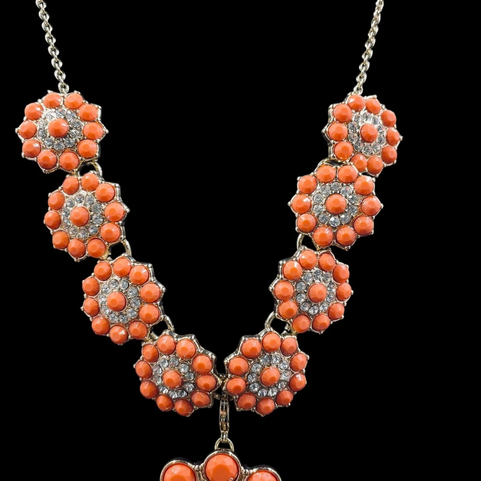 Premier Designs Naranja Floral Distintivo Collar Racimo de Cristal Babero 21" Negrita Foto 3 de 4