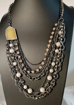 Vintage Vera Wang Boho Multi Strand Chain Bead Statement Necklace