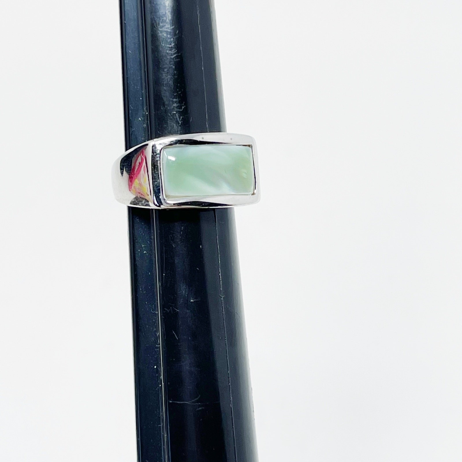 Mint Green Rectangle Gemstone Silver Tone Ring Si… - image 9