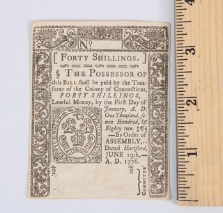 Antique 18thC U.S. Colonial 1776 Currency CONNECTICUT Timothy Green Bill Note