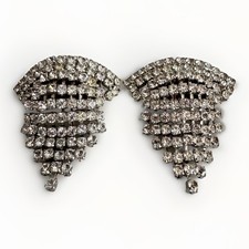 Vintage Set of Silver Tone Clear Rhinestone Prong Set Waterfall Shoe Clips 2.75"