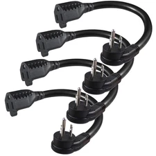 [4 Pack] Flat Plug Short Power Extension Cord - 6inch Black Low Profile Flat ...