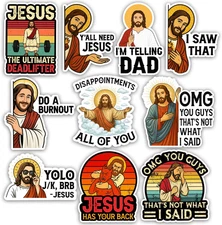 (10Pcs-3In) Funny Jesus Meme Sticker Pack, Christian Humor Sticker, Catholic Chr