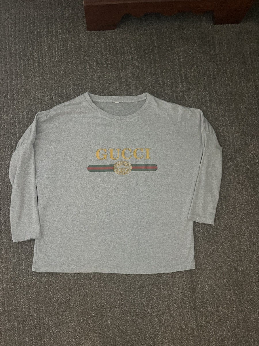 GUCCI Grey Long Sleeve Small Shirt Logo Print | eBay