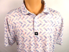 Bad Birdie Men's XL Golf Polo Shirt White  Pastel Geometric Poly Stretch
