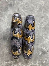 2Pcs Exquisite Rare Tibetan Natural Old Agate Dzi *9Bats* 20x70mm Beads