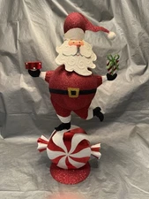Pier 1 One VTG Santa Claus Tealight CHRISTMAS Peppermint Glittr 17.25” Rare VGUC