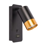 Led Wandleuchte Usb C Leselampe Schwarz Gold GU10 Schalter Spot Drehbar