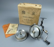 Vintage Hardy Bros Altex No 3 MK V fixed spool reel with spare spool & Box c1935