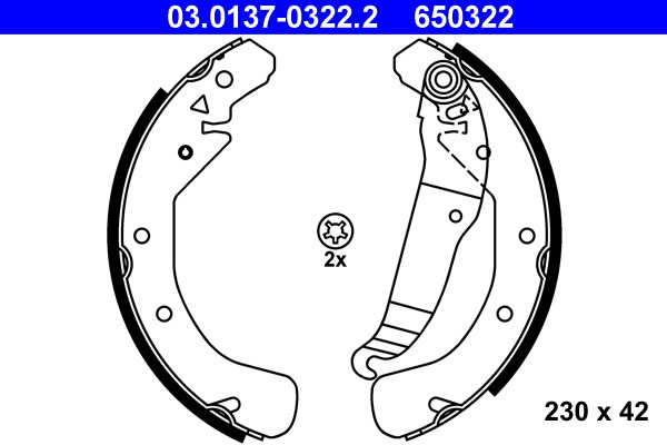 Rear ATE 03.0137-0322.2 Brake Shoe Set for CHEVROLET,OPEL,VAUXHALL