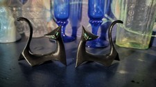 Retro Handmade Modern Cubist Atomic Black Cat Pair Green Eyes 2.5" Reproduction