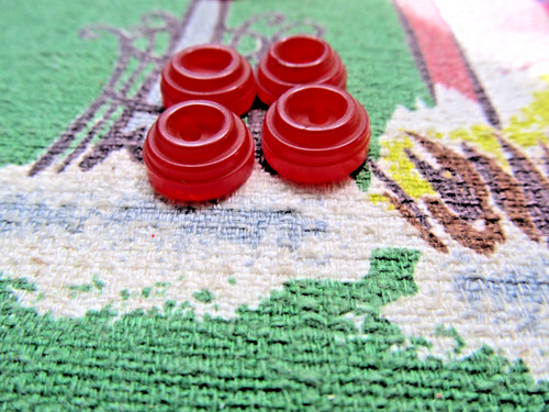 Vintage tiny cherry red carved Bakelite Buttons