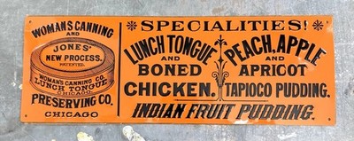 Unusual Early Reproduction Metal Embossed Advertising Sign Indian Fruit Pudding