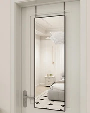 16" x 50" Adjustable Height Over The Door Mirror, Full Length Hanging Door Mi...